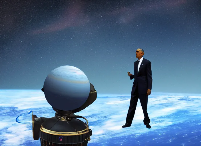 Image similar to barack obama on neptune admiring the vastness of space, digital art