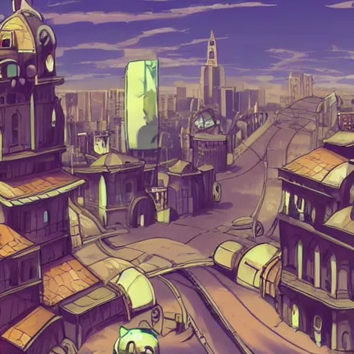 Image similar to gravity rush art style city concept art