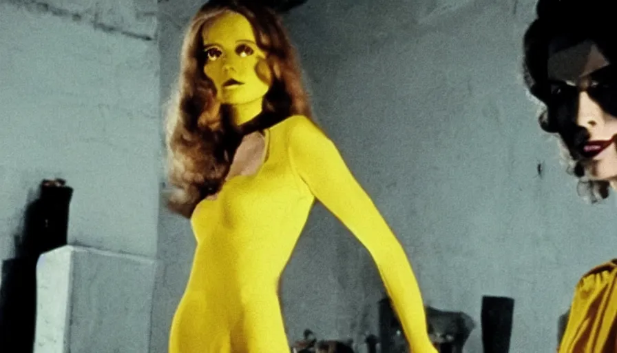 Prompt: color giallo movie about a killer with a knife killing fashion models