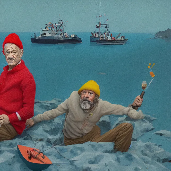 Image similar to portrait of bill murray as steve zissou, painting in the style of wes anderson. intricate artwork. by Randolph Stanley Hewton. octane render, trending on artstation, greg rutkowski very coherent symmetrical artwork. cinematic, high detail, octane render, 8k, iridescent accents