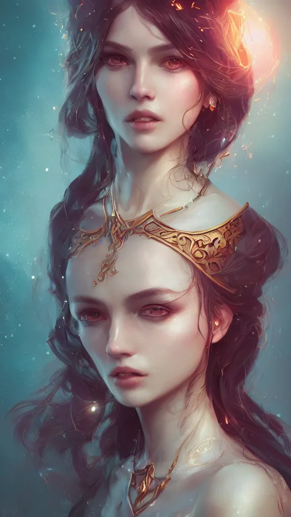 Image similar to Portrait of a beautiful magic woman, character design, fantasy, intricate, cinematic lighting, highly detailed, digital painting, artstation, concept art, smooth, sharp focus, illustration, art by WLOP and Ross Tran