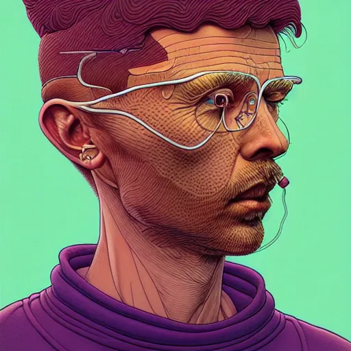 Prompt: highly detailed intricate masterpiece portrait painting of a scientist, sharp focus, award - winning, trending on artstation. josan gonzales moebius deathburger