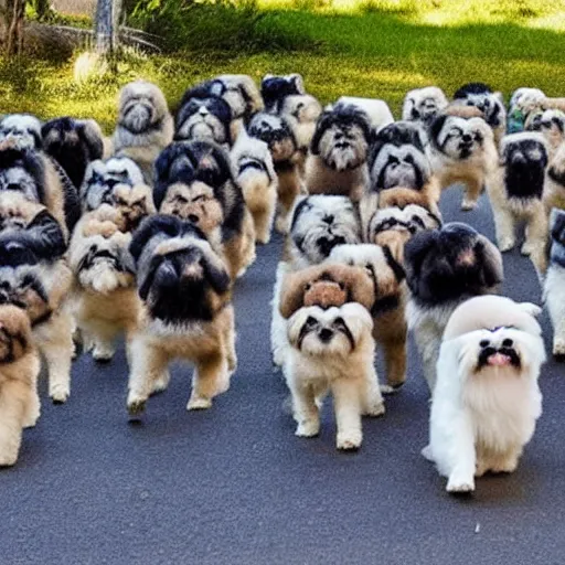 Image similar to shi tzu leading an army of dogs