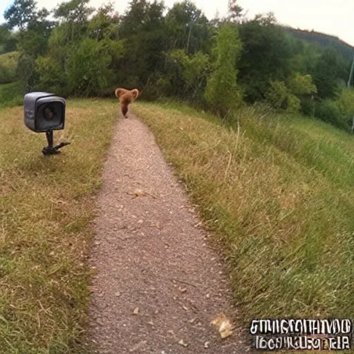 Prompt: trailcam footage running from a terrifying potato. a potato is chasing after you