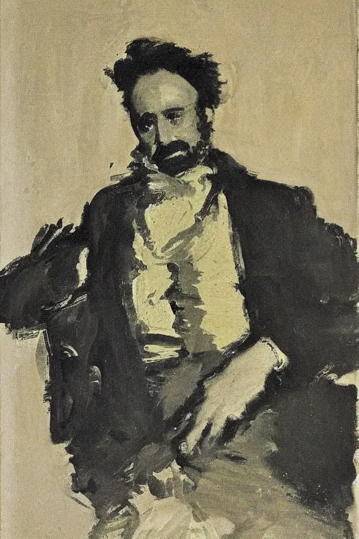 Prompt: portrait of giorgio a. tsoukalos by walter sickert, john singer sargent, and william open