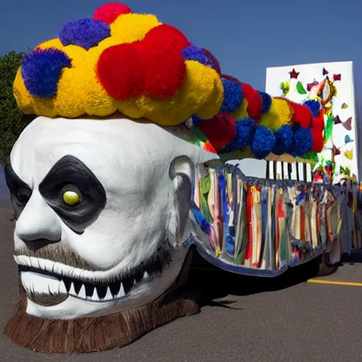 Image similar to parade float for captain spaulding, realistic photography, high detailed