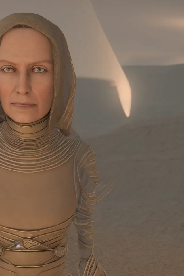 Image similar to a portrait addison rae as a bene gesserit of dune, highly detailed, hyperrealistic, 8 k, unreal engine