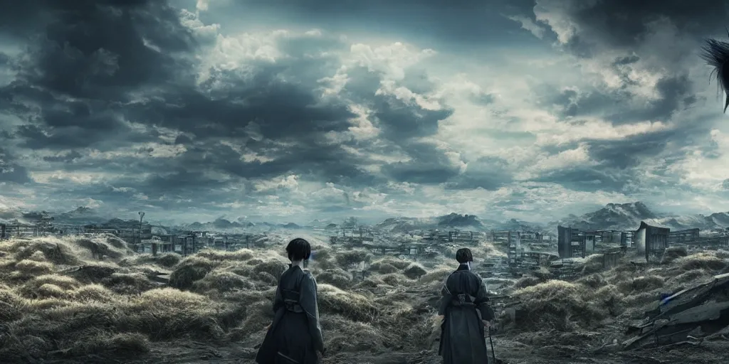 Prompt: 4k portrait realistic of a genshin dystopian landscape with stunning visuals