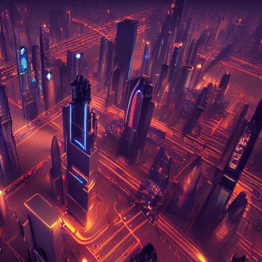 Image similar to A futuristic metropolis, highly detailed, neon, Blender 3D, Unreal Engine, ArtStation, by Tomasz Lewandowski