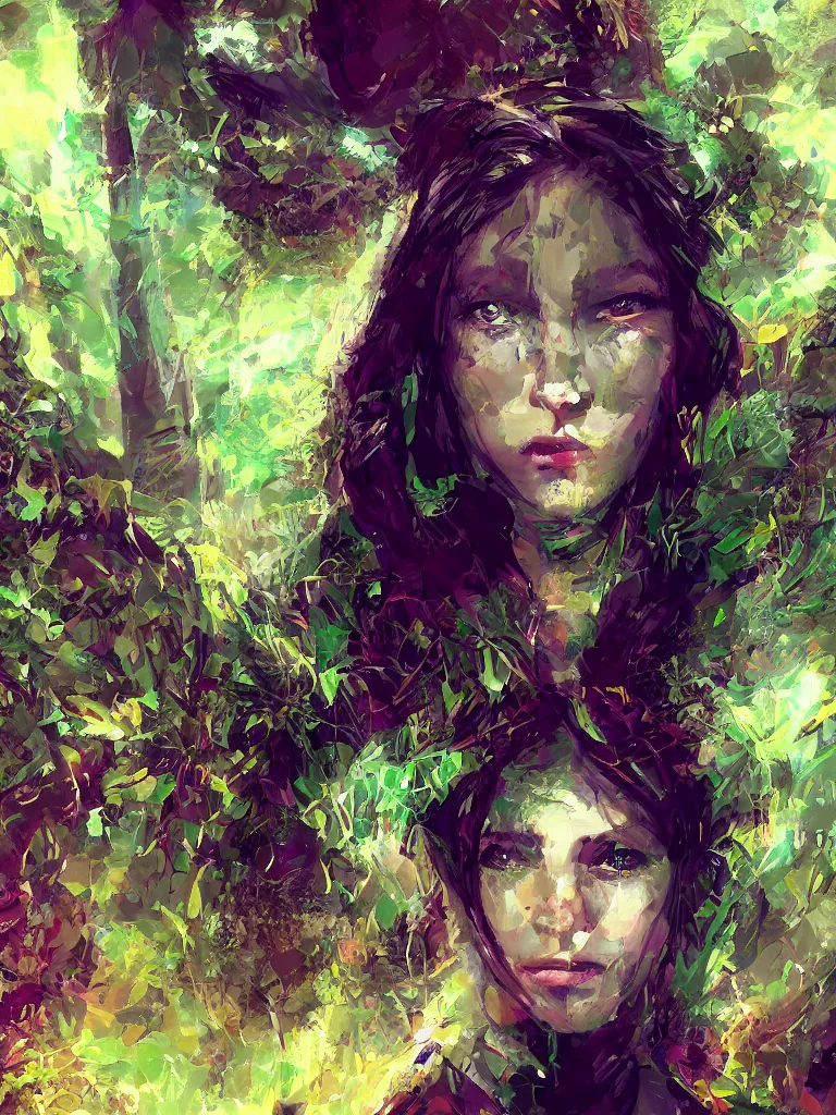 Prompt: Portrait of a beautiful glitch woman in the jungle, trending on artstation