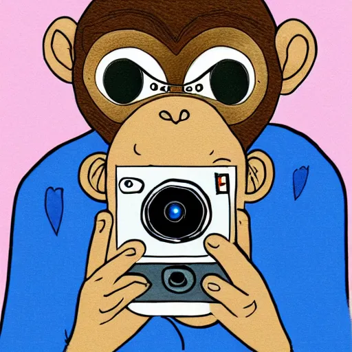 Prompt: Portrait of a monkey holding a camera, in style of dalle 2