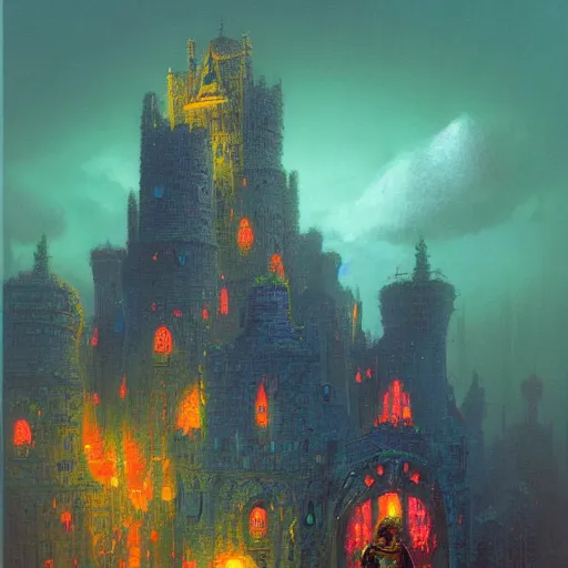 Image similar to a large walking castle by paul lehr