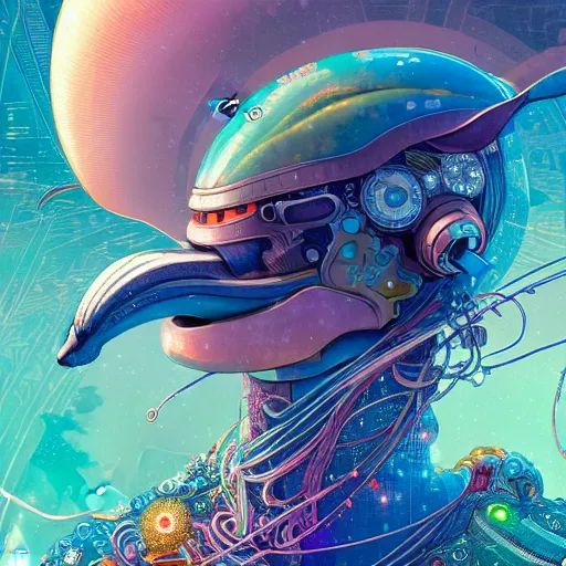 Image similar to a beautiful hyperdetailed character design 4 k wallpaper illustration of a cute dolphin, victo ngai cyberpunk style, from china, style of studio ghibli, makoto shinkai, raphael lacoste, louis comfort tiffany, artgerm, james jean, ross tran, chinese style