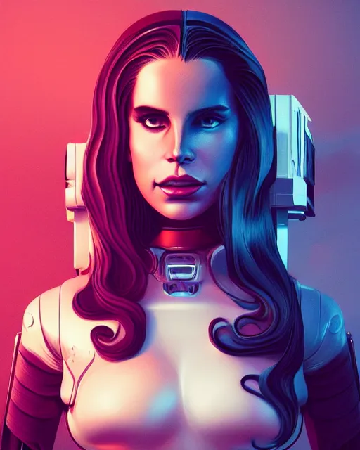 Image similar to portrait of lana del rey as a cyborg. intricate abstract. intricate artwork. by tooth wu, wlop, beeple, dan mumford. concept art, octane render, trending on artstation, greg rutkowski very coherent symmetrical artwork. cinematic, key art, hyper realism, high detail, octane render, 8 k, iridescent accents