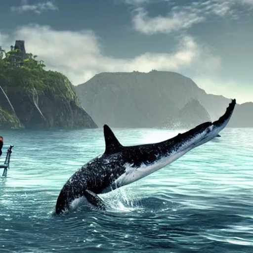 Prompt: lonely man fishing for whales, final fantasy 1 1, hyper realistic