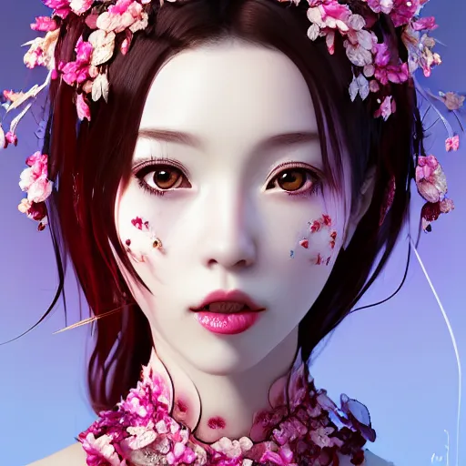 Prompt: the portrait of the absurdly beautiful, graceful, elegant, gorgeous, fashionable photorealistic anime idol woman made of cherries and cherry blossoms with tears, an ultrafine hyperdetailed photograph by irakli nadar, sakimichan intricate linework, bright colors, octopath traveler, final fantasy, unreal engine highly rendered, global illumination, radiant light, intricate environment