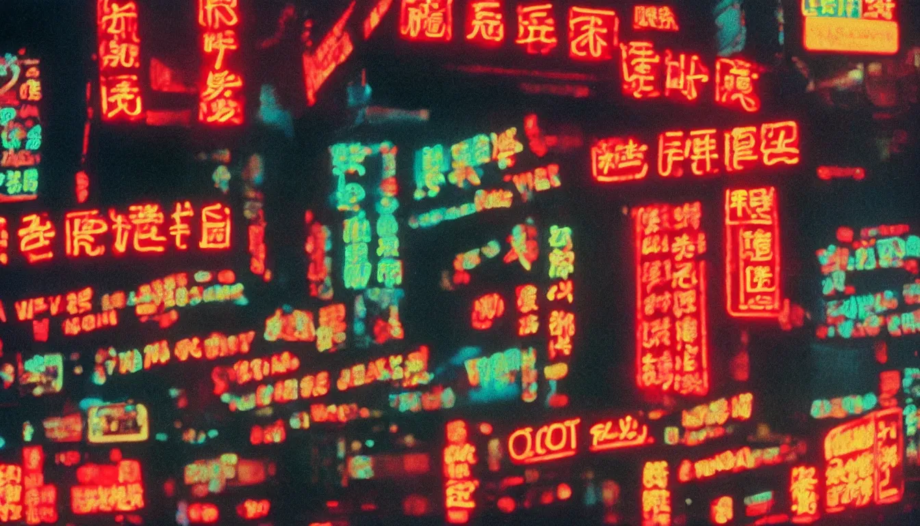 Prompt: 8 0 s asian neon movie still, medium format color photography, blurred background, movie directed by kar - wai wong, hyperrealistic, photorealistic, high definition, highly detailed, tehnicolor, anamorphic 5 0 mm lens