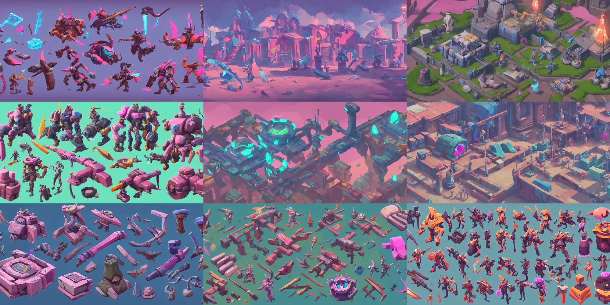 game-asset-of-modular-environment-in-gouache-detailed-stable