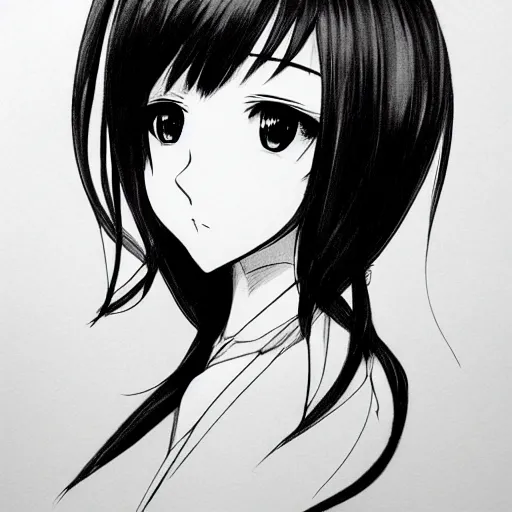 prompthunt: anime girl portrait profile, black and white sketch,  cellshaded, drawn in fine-tip pen, made by WLOP, trending on artstation