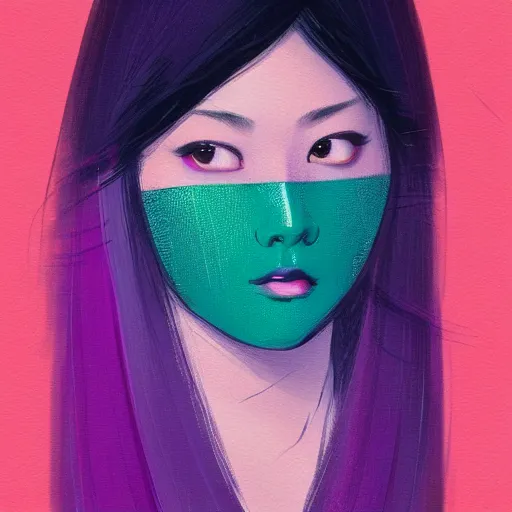 Prompt: asian girl portrait, gouache, purple, teal, intricate, highly detailed, digital painting, artstation, concept art, sharp focus, illustration, rutkowski, mucha