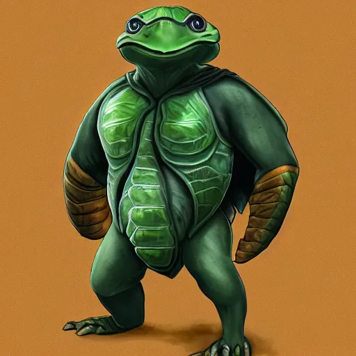 Prompt: anthropomorphic turtle hero by azamat khairov