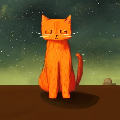 Image similar to A fuzzy orange cat sitting on planet earth, space with stars in the background, trending on artstation