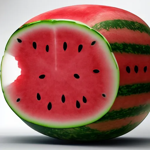 Prompt: Realistic Concept Art Based Watermelon By Hiromasa Ogura in Gost in the Shell style, Cyan Gold blank light, UNREAL ENGINE 5, 8K, Golden Ratio