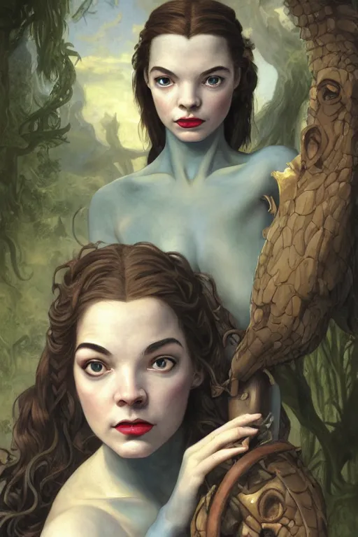 Prompt: A fantasy comic book style portrait painting of Ella Raines, Anya Taylor-Joy, hybrid, as an Atlantean Reptilian Warrior, François Boucher, Oil Painting, Mystical Valkyrie, unreal 5, DAZ, hyperrealistic, octane render, Regal, Refined, Detailed Digital Art, RPG portrait, William-Adolphe Bouguereau, Walt Disney (1937), Michael Cheval, Steampunk, dynamic lighting, Highly Detailed, Cinematic Lighting, Unreal Engine, 8k, HD