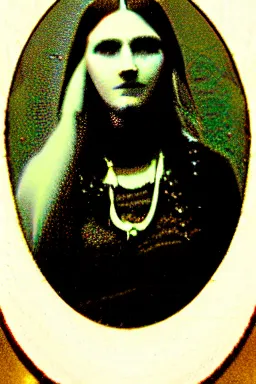 Image similar to daguerreotype of a priestess. cthulhu priestess woman.