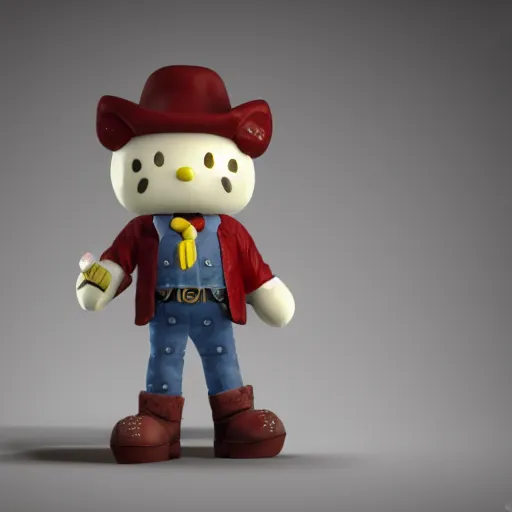 Image similar to Hello Kitty as cowboy, figurine, blender, octane render, 8K, studio lighting, detalied, CGSociety,