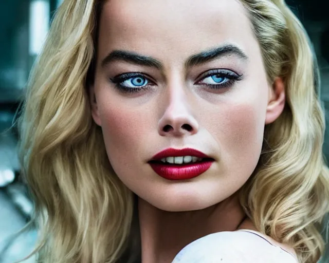 Image similar to a beautiful mix of margot robbie and amber heard, hyper realistic face, beautiful eyes, cinematic, long shot, hyper detailed, 8 5 mm photograph, 8 k resolution, film still, sharp lens, wide lens