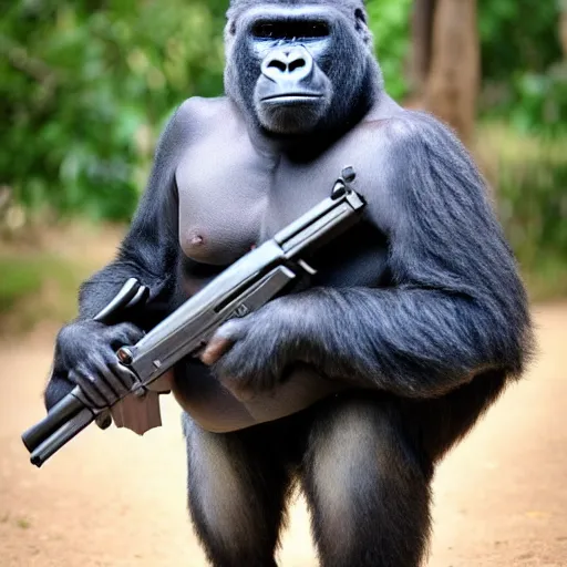 Image similar to silverback gorilla holding an AK-47