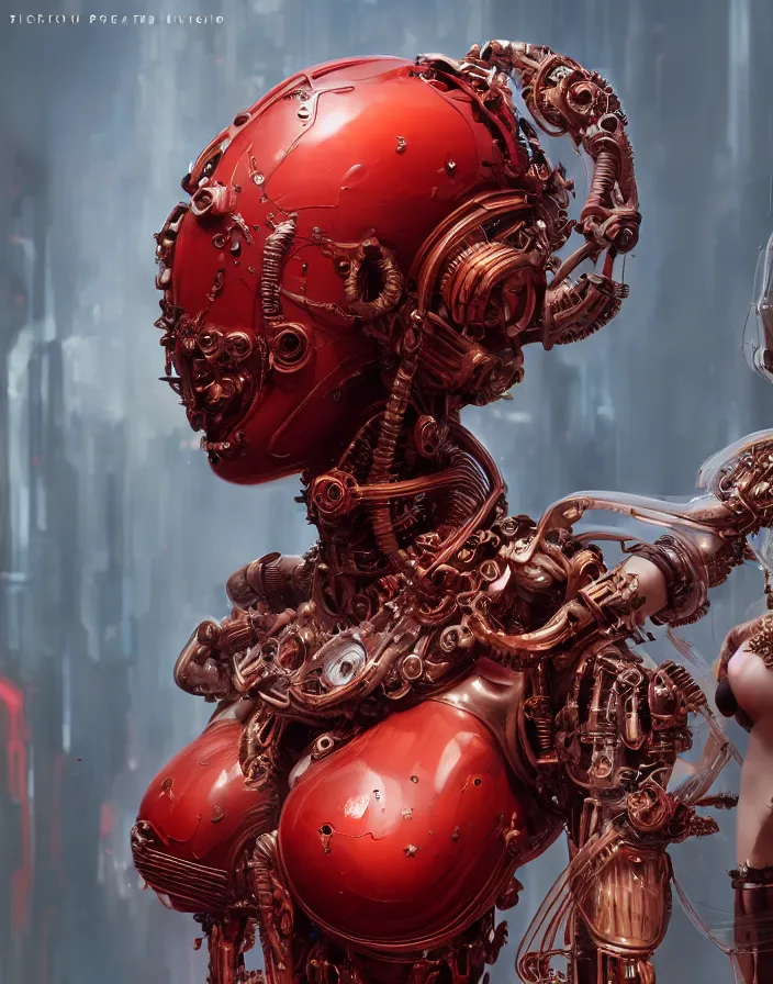 Prompt: portrait, antique statue venus, super hero pose, red white biomechanical dress, inflateble shapes, wearing epic bionic cyborg implants, masterpiece, intricate, biopunk futuristic wardrobe, highly detailed, art by akira, mike mignola, artstation, concept art, background galaxy, cyberpunk, octane render