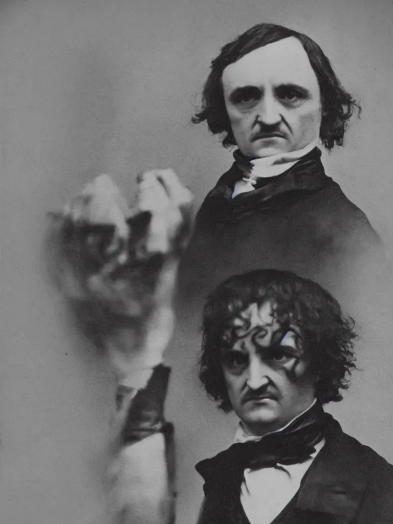 Prompt: Edgar Allan Poe as Gigachad, photography, black and white