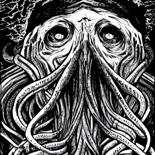 Image similar to cthulhu in the style of junji ito