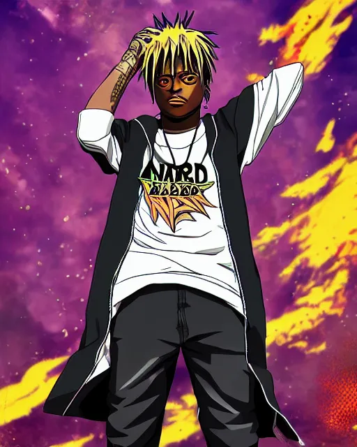 Prompt: juice wrld rapper rockstar legend highly detailed photo realistic naruto award winning character design digital art