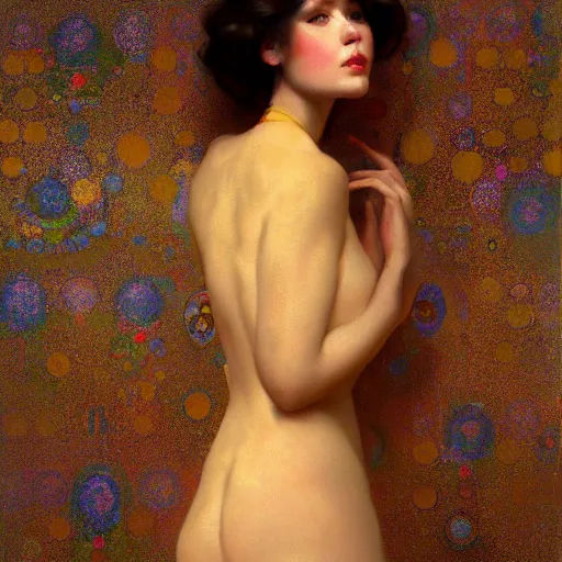 Image similar to modern woman | hyperrealistic | digital painting | trending on artstation | pinup portrait | clean | illustration | dressed | Unreal Engine 5 | 8k resolution | by Greg Rutkowski Alphonse Mucha Gustav Klimt and Mel Ramos