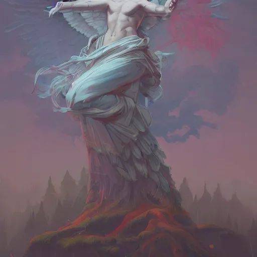 Prompt: painting of an angel made out of trees in the style of peter mohrbacher, kev walker, highly detailed, epic composition, trending on artstation