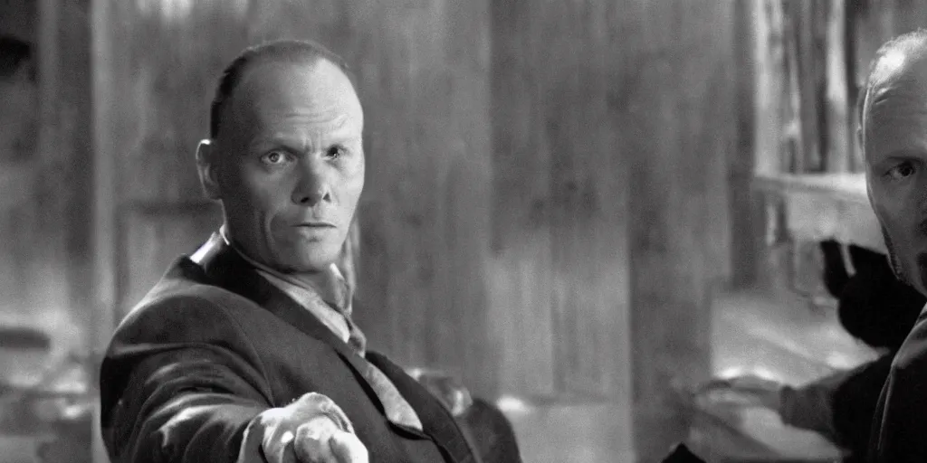 Prompt: a film still of Bill burr in Schindler's List, high quality