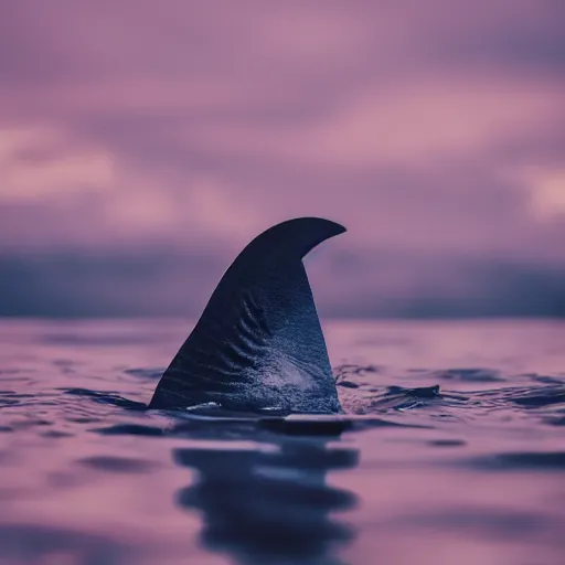 Prompt: photo of a shark fin above water, white background