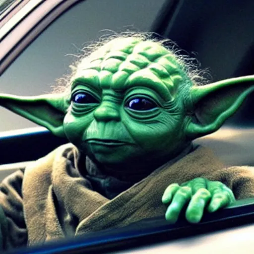 Prompt: Yoda driving a Honda civic