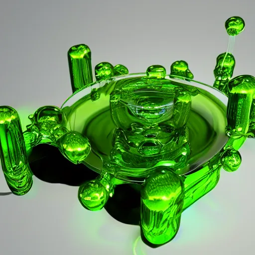 Prompt: complex floating abstract 3 d object in frontal view, ultra rendered extreme realism and detail, 8 k, highly detailed, realistic, full in frame, pbr, oktane render, biomorphic, symmetrical, green slime,