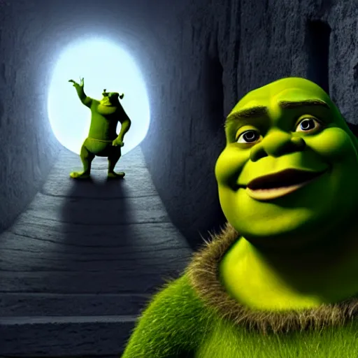 Image similar to shrek going to heaven, highly detailed, high quality, hd, 4 k, 8 k, canon 3 0 0 mm, professional photographer, 4 0 mp, lifelike, top - rated, award winning, realistic, sharp, no blur, edited, corrected, trending