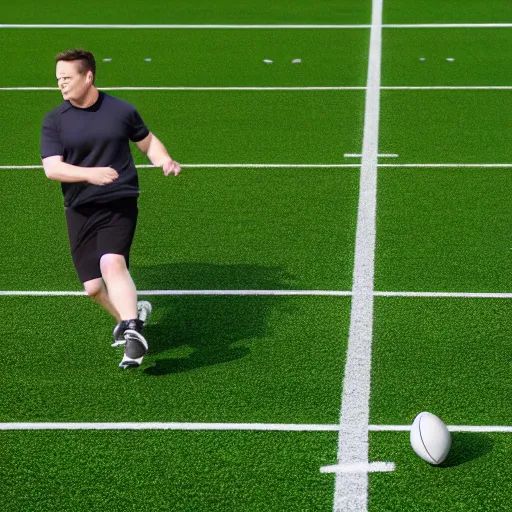 Image similar to action shot from a game of football with elon musk as the quarterback, highly detailed, extremely high quality, hd, 4 k, 8 k, canon 3 0 0 mm, professional photographer, 4 0 mp, lifelike, top - rated, award winning, realistic, detailed lighting, detailed shadows, sharp, no blur, edited, corrected, trending