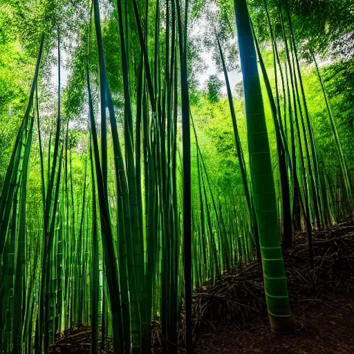 Image similar to photo of a small Japanese temple hidden in a bamboo forest, cinematic, light rays, beautiful, 8k,