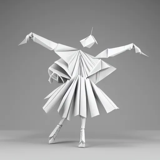 Image similar to origami dancer in white paper, 3 d render, ultra - detailed, on white background, studio shot