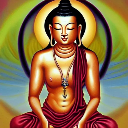 Image similar to contented female bodhisattva, praying meditating, portrait illustration by Jason Edmiston