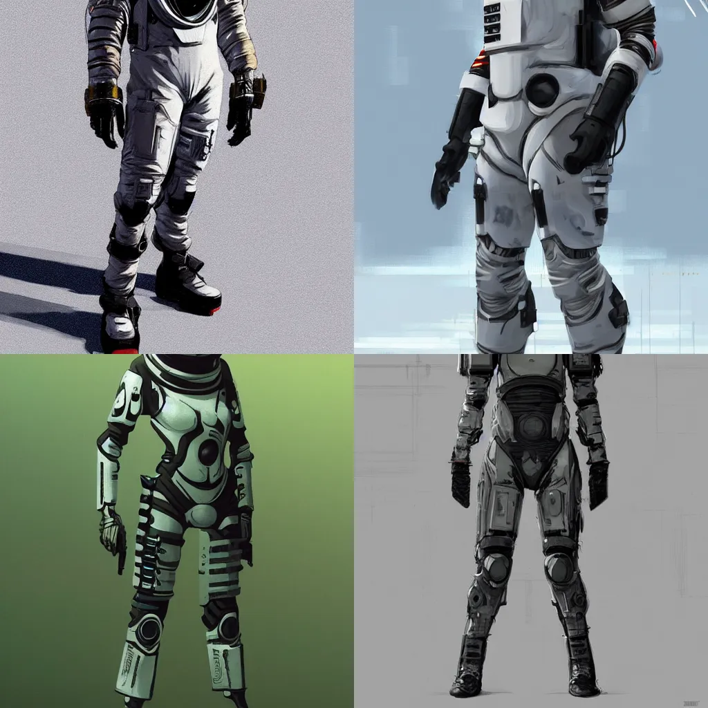 Prompt: full body tactical military futuristic astronaut character concept art by Maciej Kuciara, digital art, trending on ArtStation