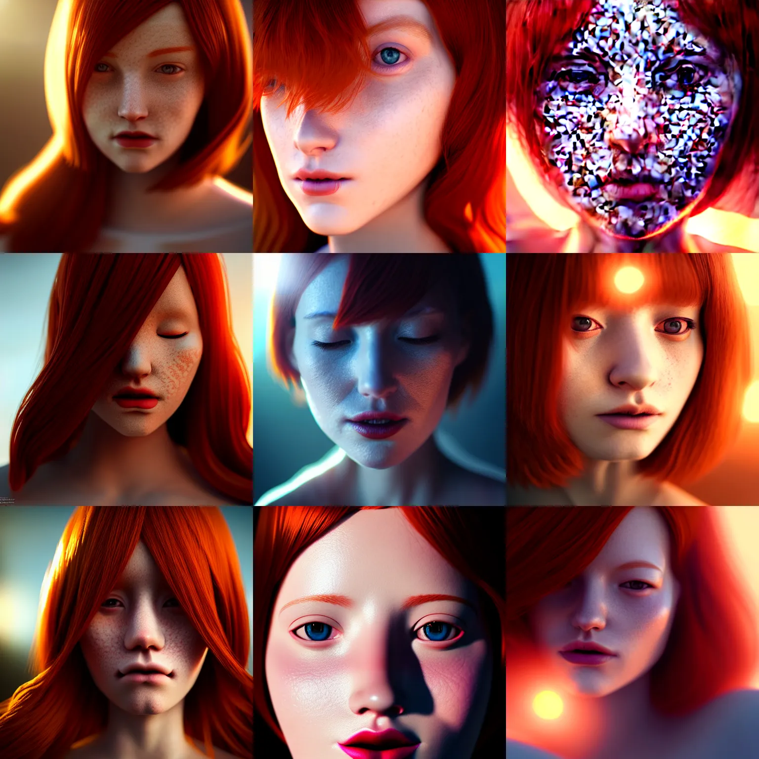 Prompt: portrait art of redhead woman, no face, 8k ultra realistic , lens flare, atmosphere, glow, detailed, intricate, full of colour, cinematic lighting, trending on artstation, 4k, hyperrealistic, focused, extreme details, unreal engine 5, cinematic, masterpiece