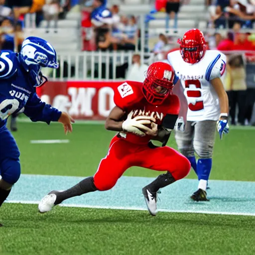 Prompt: american football game with a soccer ball